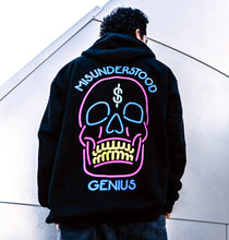 Load image into Gallery viewer, NEON FUCK YOU SKULL HOODIE GLOW IN THE DARK

